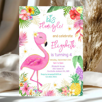 Flamingo Tropical Thema Geburtstagseinladung Einladung