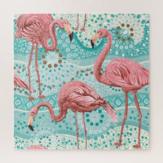 Flamingo Tropical: Vintages Tapete mit Blumen Puzzle (Vertikal)