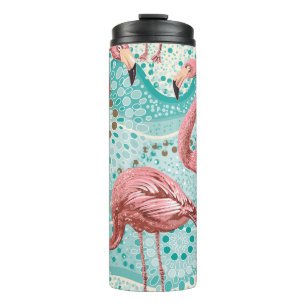Flamingo Tropical: Vintages Tapete mit Blumen Thermosbecher