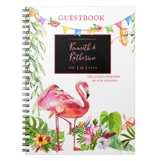 Flamingo Tropical Wedding Guestbook Notebook Notizblock (Vorderseite)
