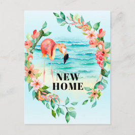 Flamingo Tropical Wreath Beach Szene Neue Zuhause Ankündigungspostkarte