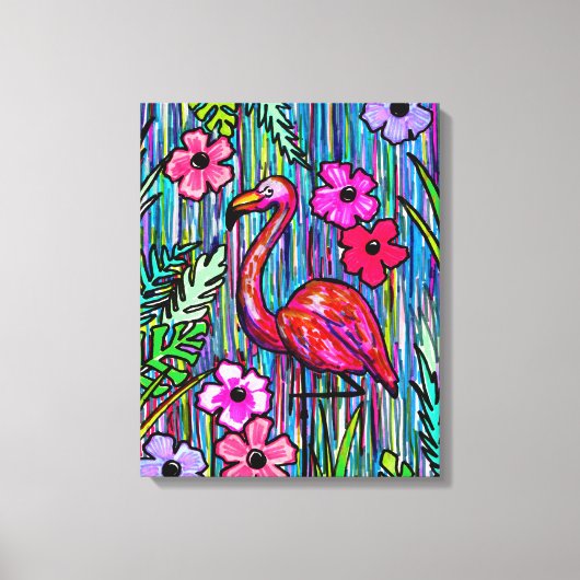 Flamingo Tropical Zeichnend Mauer Leinwanddruck (Vorderseite)