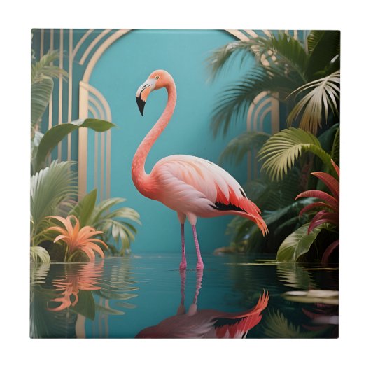 Flamingo Tropicale Spiegelung Fliese (Vorderseite)