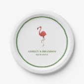 Flamingo Tropics Beach Coastal Retro Wedding Pappteller (Vorderseite)