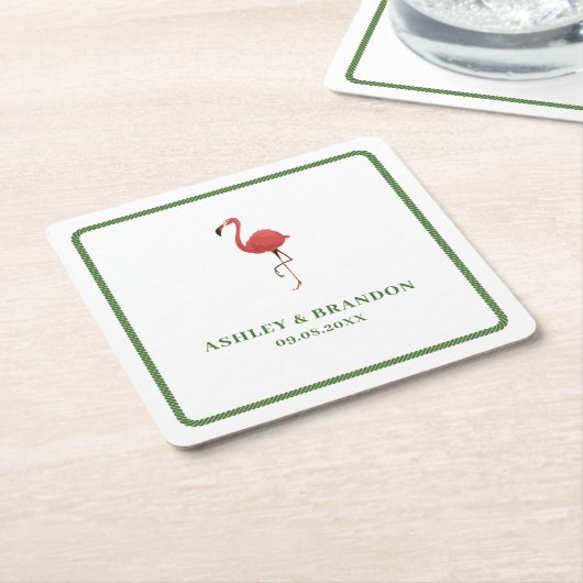 Flamingo Tropics Beach Coastal Retro Wedding Rechteckiger Pappuntersetzer (angewinkelt)