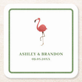 Flamingo Tropics Beach Coastal Retro Wedding Rechteckiger Pappuntersetzer