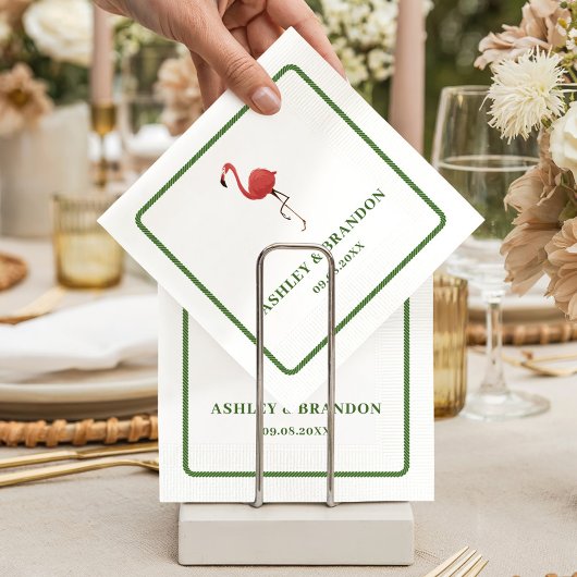 Flamingo Tropics Beach Coastal Retro Wedding Serviette