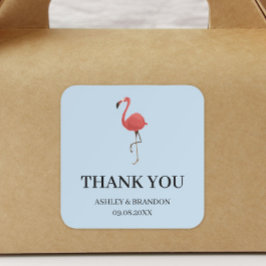 Flamingo Tropics Blue and Pink Wedding Thank You Quadratischer Aufkleber