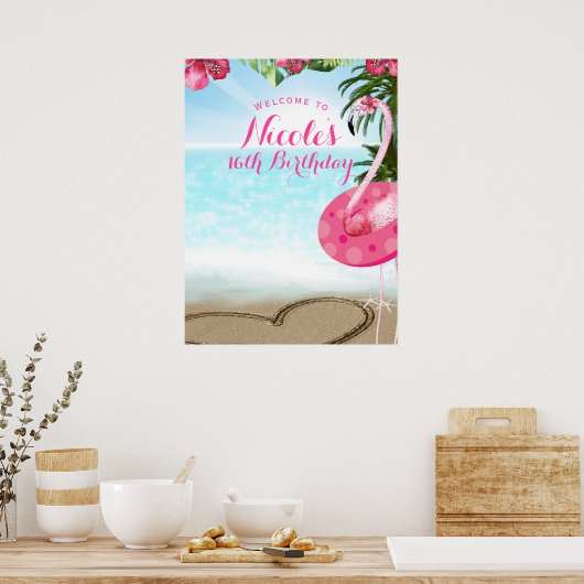 Flamingo Tropics Hibiskus Pink Chic Party Banner Poster (Küche)