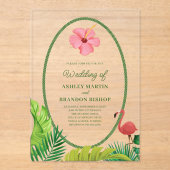 Flamingo Tropics Retro Wedding Acrylic Invitation Acryleinladungen (Vorderseite)