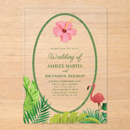 Flamingo Tropics Retro Wedding Acrylic Invitation Acryleinladungen