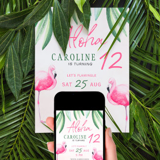 Flamingo tropische Aloha Kindergeburtstag Party Einladung