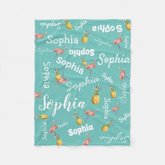Flamingo Tropische Ananas Girl Name Personalisiert Fleecedecke (Vorderseite)
