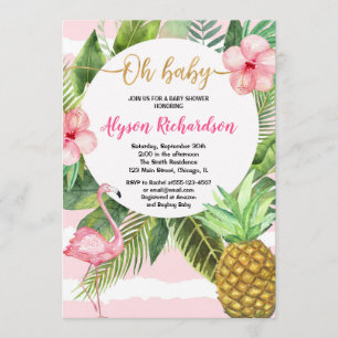 Flamingo Tropische Babydusche Mädchen, hawaiianisc Einladung