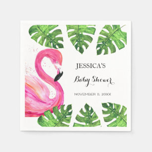 Flamingo Tropische Blätter Baby Shower Party Serviette