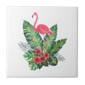 Flamingo tropische Blätter Fliese (Vorderseite)