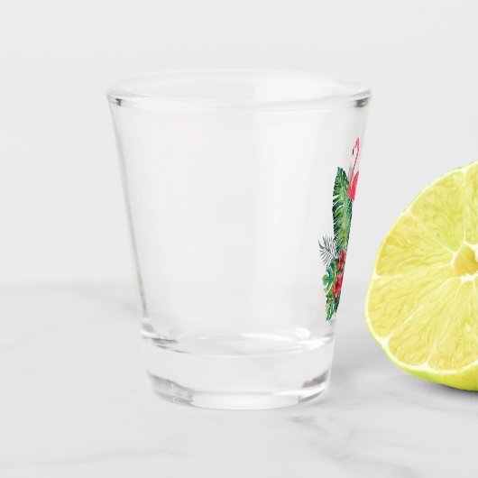 Flamingo tropische Blätter Schnapsglas (Links)