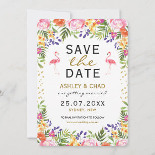 Flamingo Tropische Blumen Hochzeit Save The Date