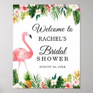Flamingo-Tropische-Blumen-Hochzeitsdusche-Schild Poster