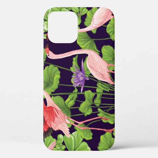 Flamingo, tropische Pflanze, schwarzer Hintergrund Case-Mate iPhone Hülle (Rückseite)