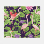 Flamingo, tropische Pflanze, schwarzer Hintergrund Fleecedecke (Vorderseite (Horizontal))