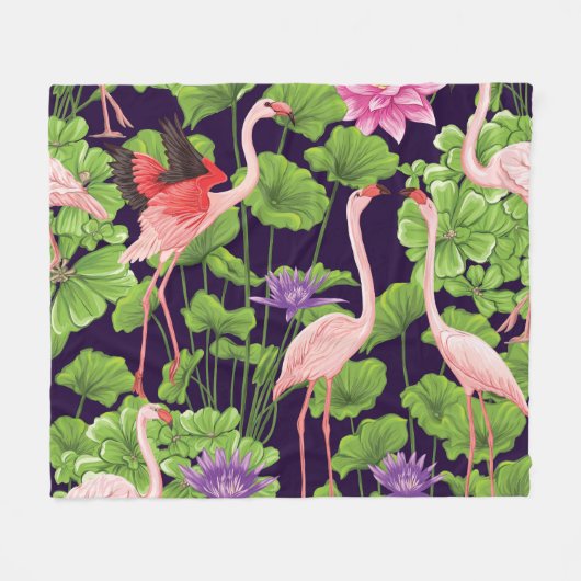Flamingo, tropische Pflanze, schwarzer Hintergrund Fleecedecke (Vorderseite (Horizontal))