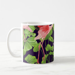 Flamingo, tropische Pflanze, schwarzer Hintergrund Kaffeetasse
