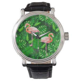 Flamingo tropische Wasserfarbe Armbanduhr