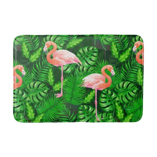 Flamingo tropische Wasserfarbe Badematte (Vorderseite)