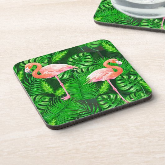 Flamingo tropische Wasserfarbe Getränkeuntersetzer (Linke Seite)