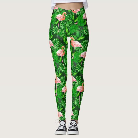 Flamingo tropische Wasserfarbe Leggings (Vorderseite)