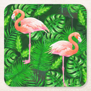 Flamingo tropische Wasserfarbe Rechteckiger Pappuntersetzer