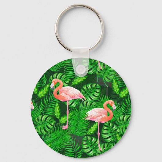 Flamingo tropische Wasserfarbe Schlüsselanhänger (Vorderseite)