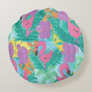 Flamingo-tropischer Dschungel-Druck Rundes Kissen