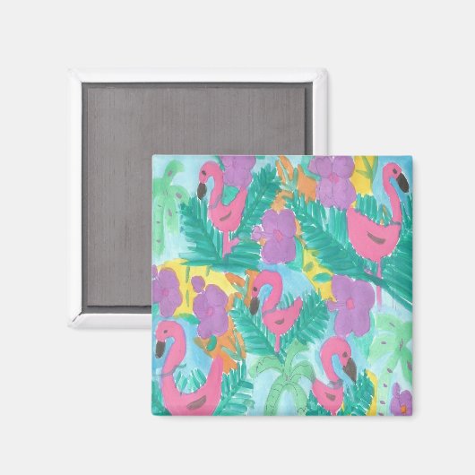 Flamingo Tropischer Dschungel Muster Magnet (Vorderseite/Rückseite)