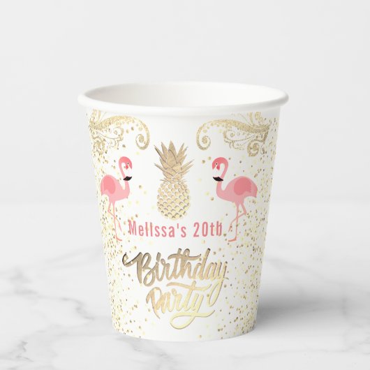 Flamingo-tropischer Geburtstag Pappbecher (Vorderseite)