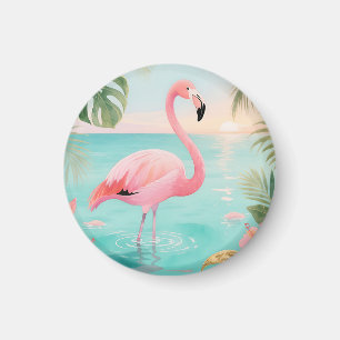 Flamingo Tropischer Sonnenuntergang Aquarell Magnet