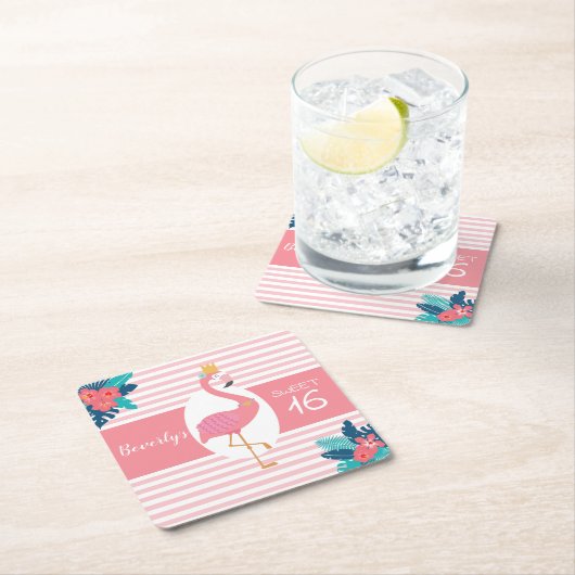 Flamingo tropisches Rosa und blaue Blumen 16. Rechteckiger Pappuntersetzer (Vor Ort)