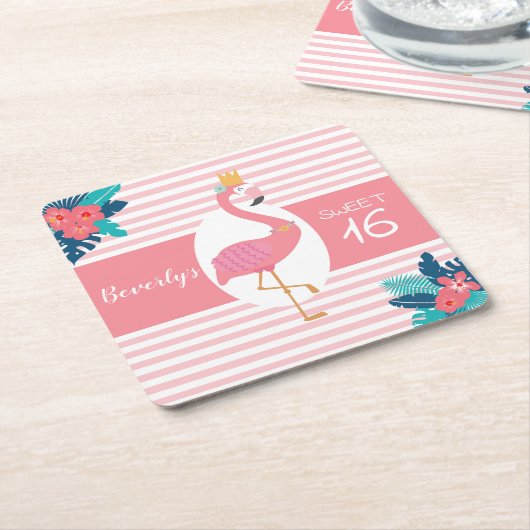 Flamingo tropisches Rosa und blaue Blumen 16. Rechteckiger Pappuntersetzer (angewinkelt)