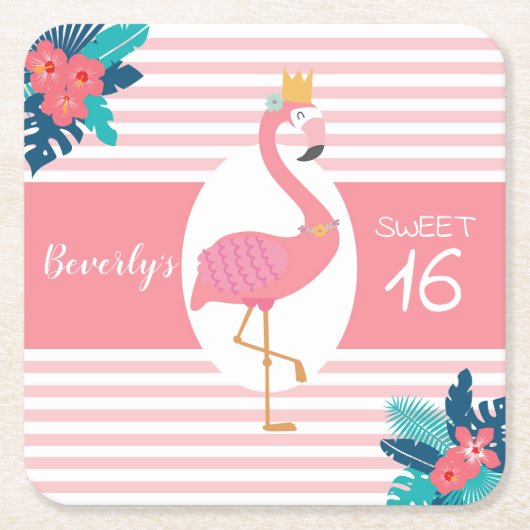 Flamingo tropisches Rosa und blaue Blumen 16. Rechteckiger Pappuntersetzer (Vorderseite)