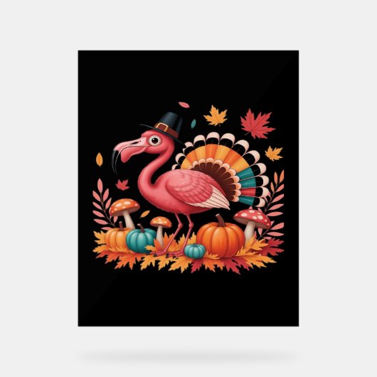 Flamingo Turkey Niedlich Flamingo Türkei Fall Leaf Acrylschild (Vorderseite)