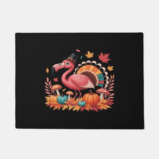 Flamingo Turkey Niedlich Flamingo Türkei Fall Leaf Fußmatte (Vorderseite)