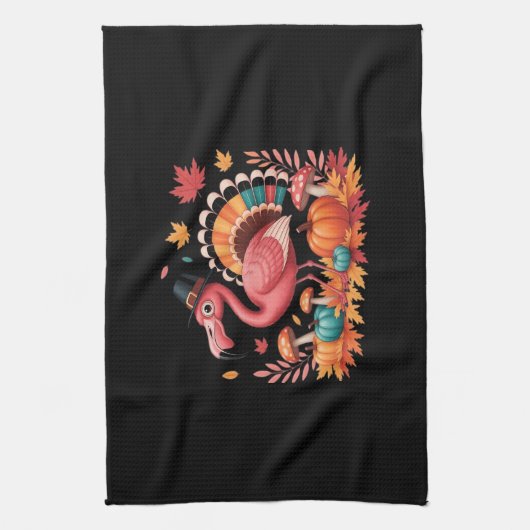 Flamingo Turkey Niedlich Flamingo Türkei Fall Leaf Geschirrtuch (Vertikal)