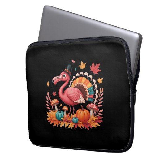 Flamingo Turkey Niedlich Flamingo Türkei Fall Leaf Laptopschutzhülle (Vorderseite Links)