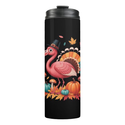 Flamingo Turkey Niedlich Flamingo Türkei Fall Leaf Thermosbecher (Vorderseite)