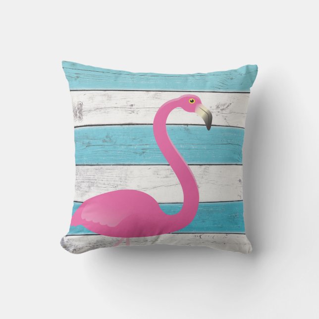 Flamingo Türkis & White Streifen Außenkissen Kissen (Vorderseite)