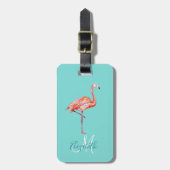 Flamingo Turquoise Trendy Summer Monogram Luggage Gepäckanhänger (Vorderseite vertikal)