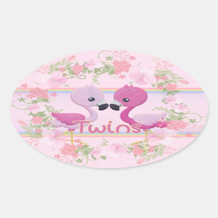 Flamingo Twins for Baby Girls Ovaler Aufkleber