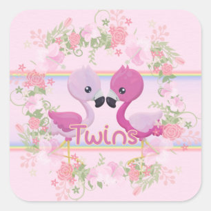 Flamingo Twins for Baby Girls Quadratischer Aufkleber