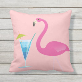 Flamingo u. Cocktail auf korallenrotem Kissen im